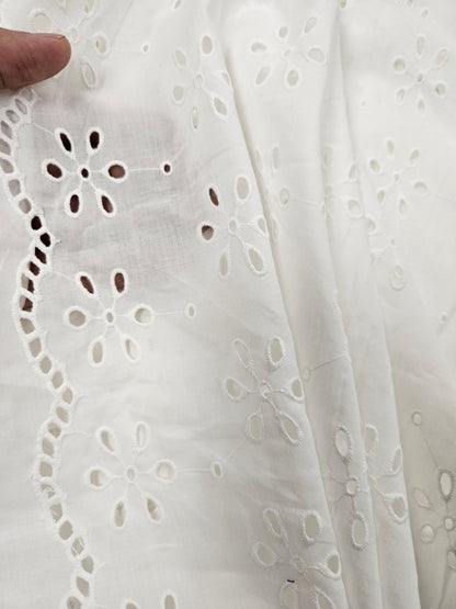 Ivory Daisy Cotton Schiffli Fabric