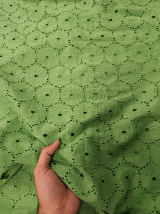 Sage Garden Cotton Schiffli Embroidered Fabric