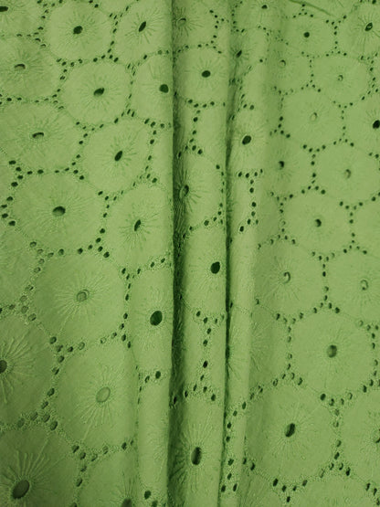 Sage Garden Cotton Schiffli Embroidered Fabric