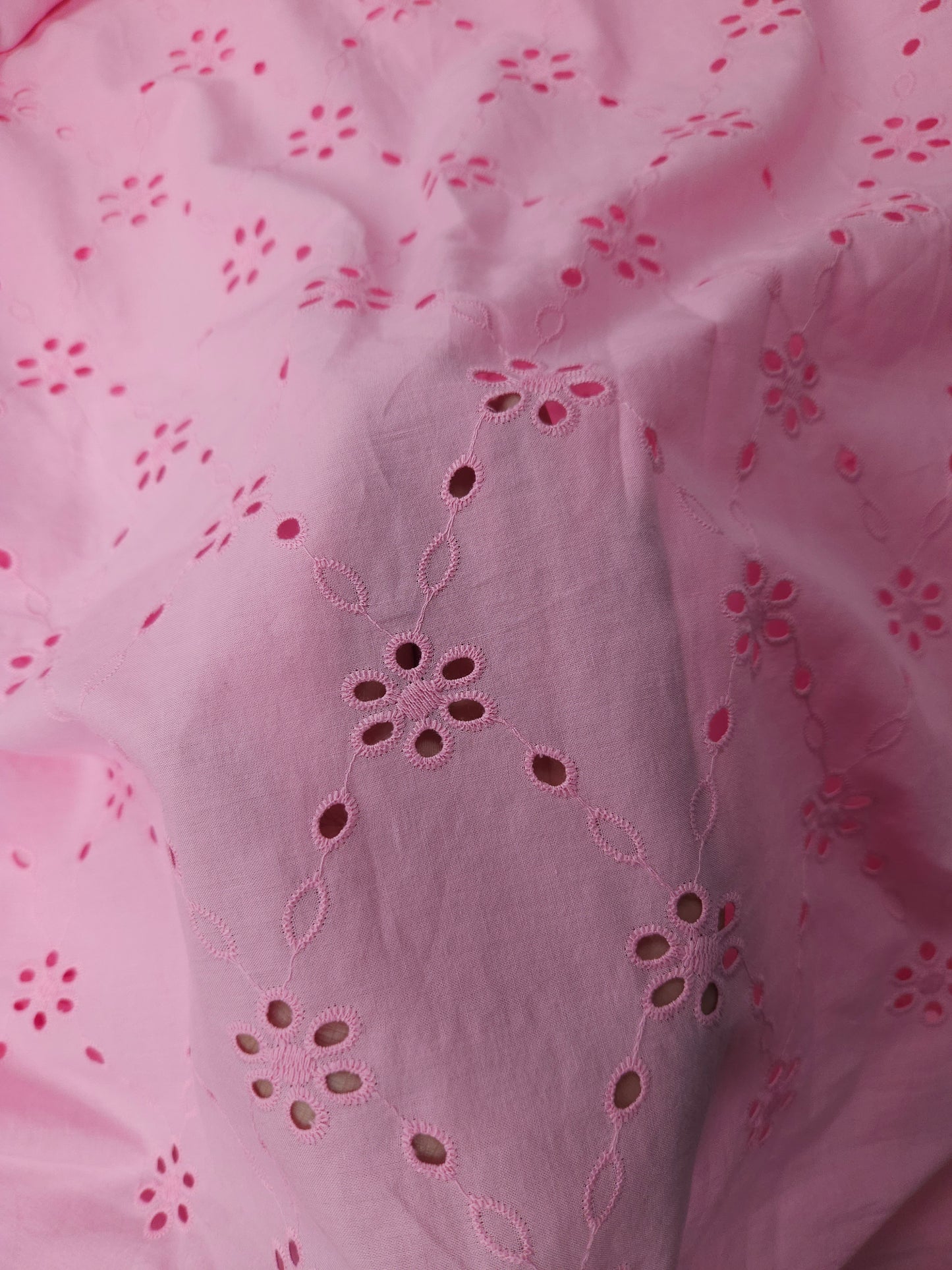 Pink Petal Embroidered Cotton Eyelet Fabric