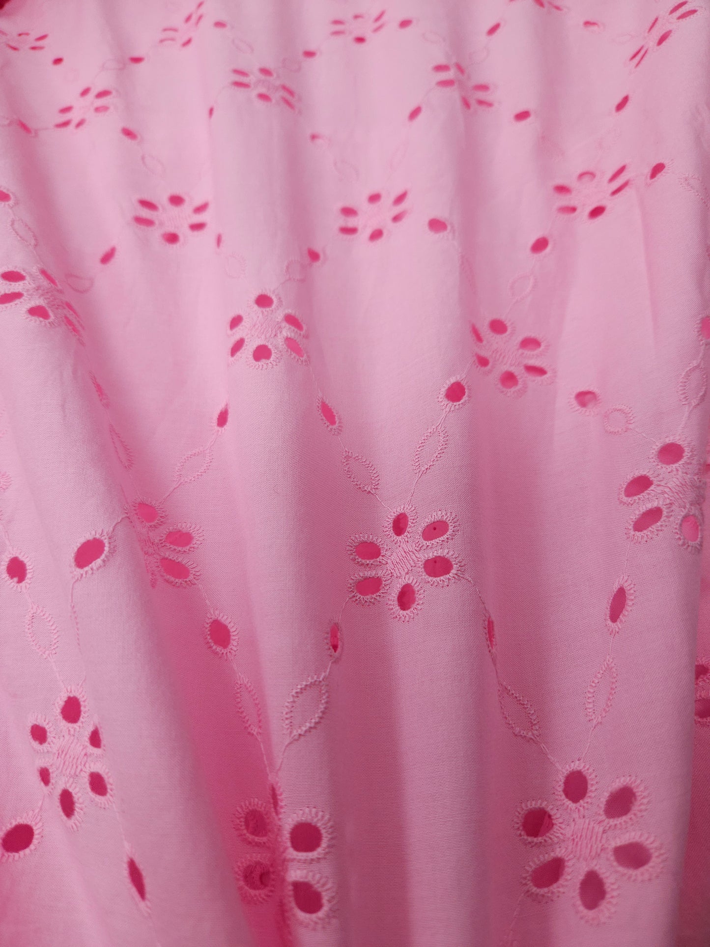 Pink Petal Embroidered Cotton Eyelet Fabric