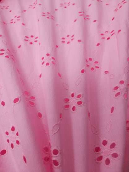 Pink Petal Embroidered Cotton Eyelet Fabric