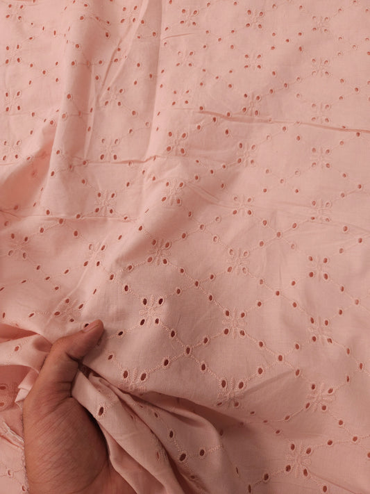 Peach Bloom Cotton Schiffli Embroidered Fabric