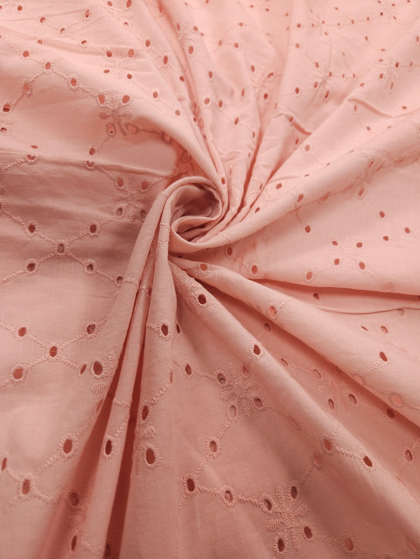 Peach Bloom Cotton Schiffli Embroidered Fabric