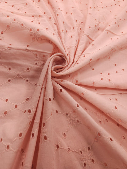 Peach Bloom Cotton Schiffli Embroidered Fabric