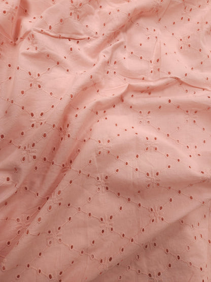 Peach Bloom Cotton Schiffli Embroidered Fabric