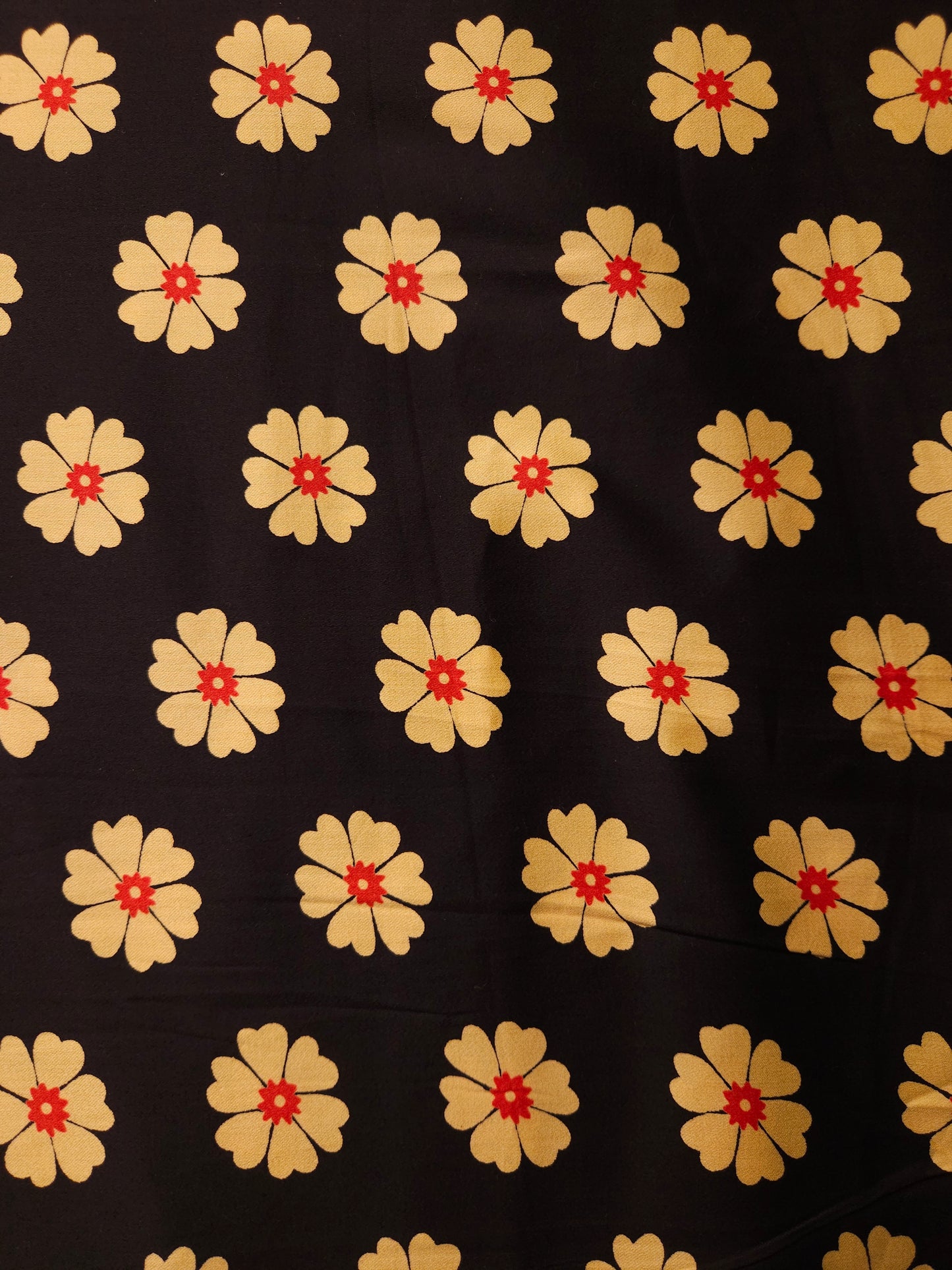 Black Floral Modal Rayon Kurta Fabric with Mustard Cotton Schiffli Bottom