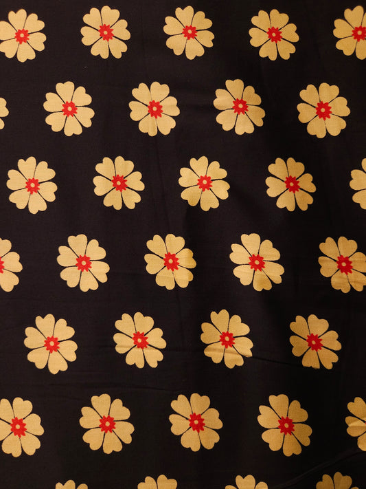 Midnight Daisy Bloom Cotton Satin Fabric