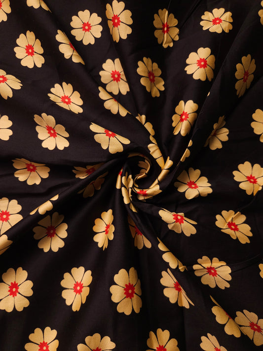 Midnight Daisy Bloom Cotton Satin Fabric