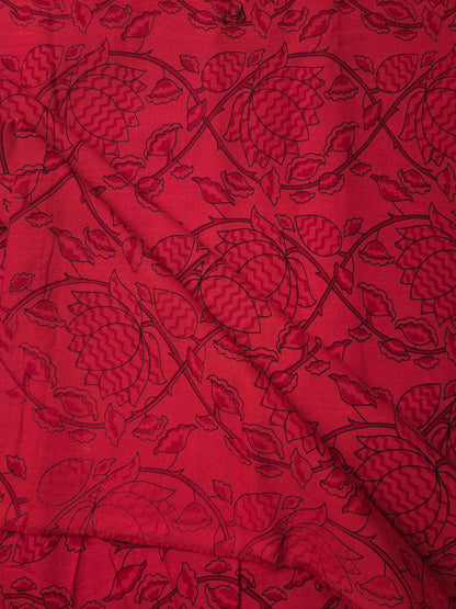 Pink Floral Cotton Kurta Fabric with White Cotton Schiffli Bottom
