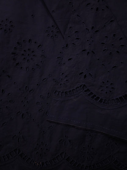Navy Blue Cotton Poplin Schiffli Bottom with Cotton Linen Printed Kurta Fabric