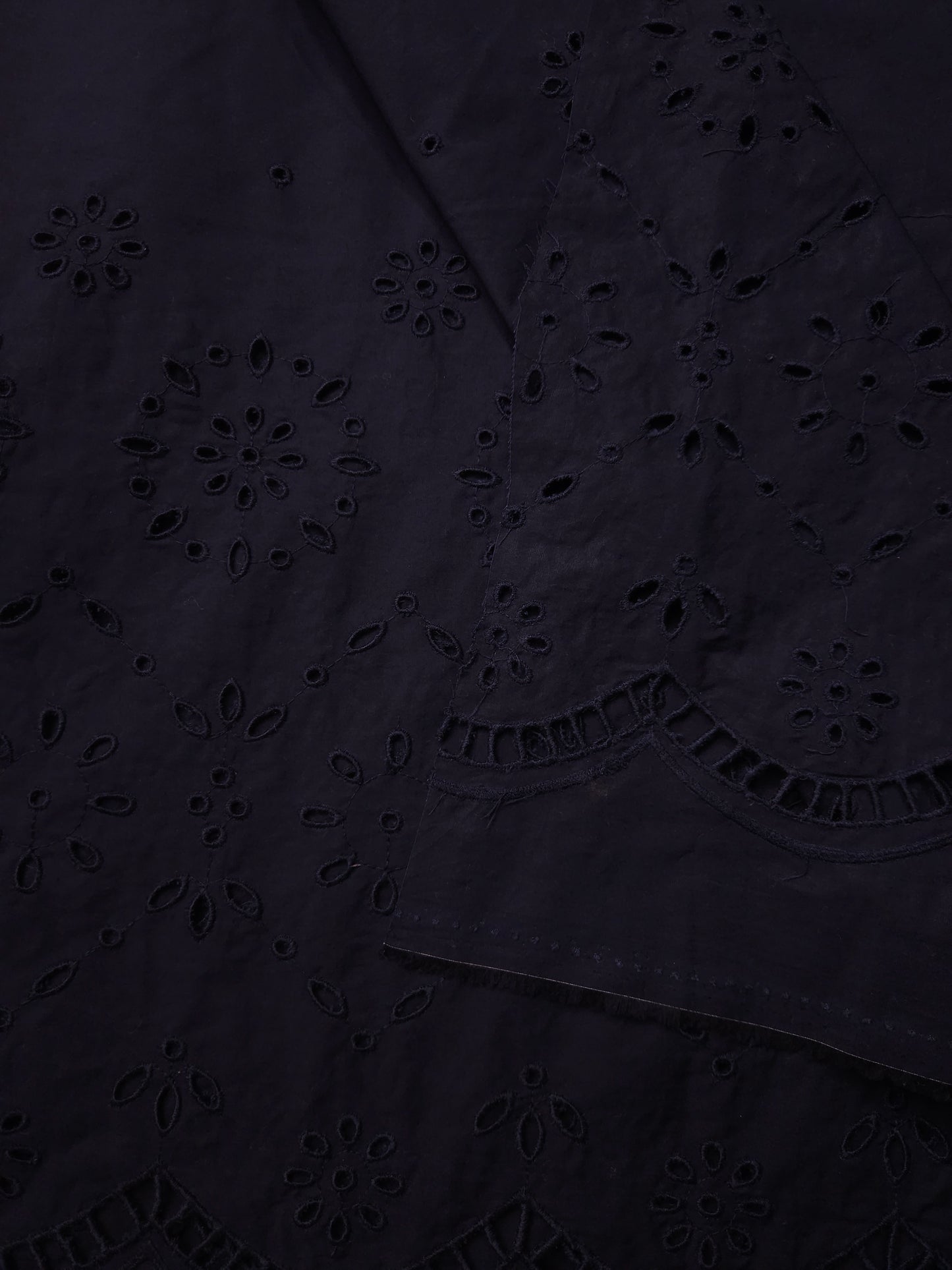 Navy Blue Cotton Poplin Schiffli Bottom with Cotton Linen Printed Kurta Fabric