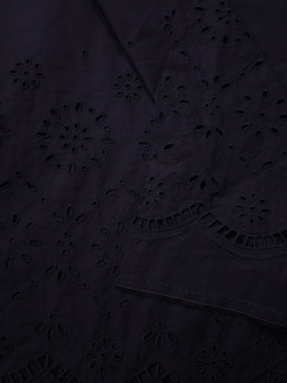 Navy Blue Cotton Poplin Schiffli Bottom with Cotton Linen Printed Kurta Fabric