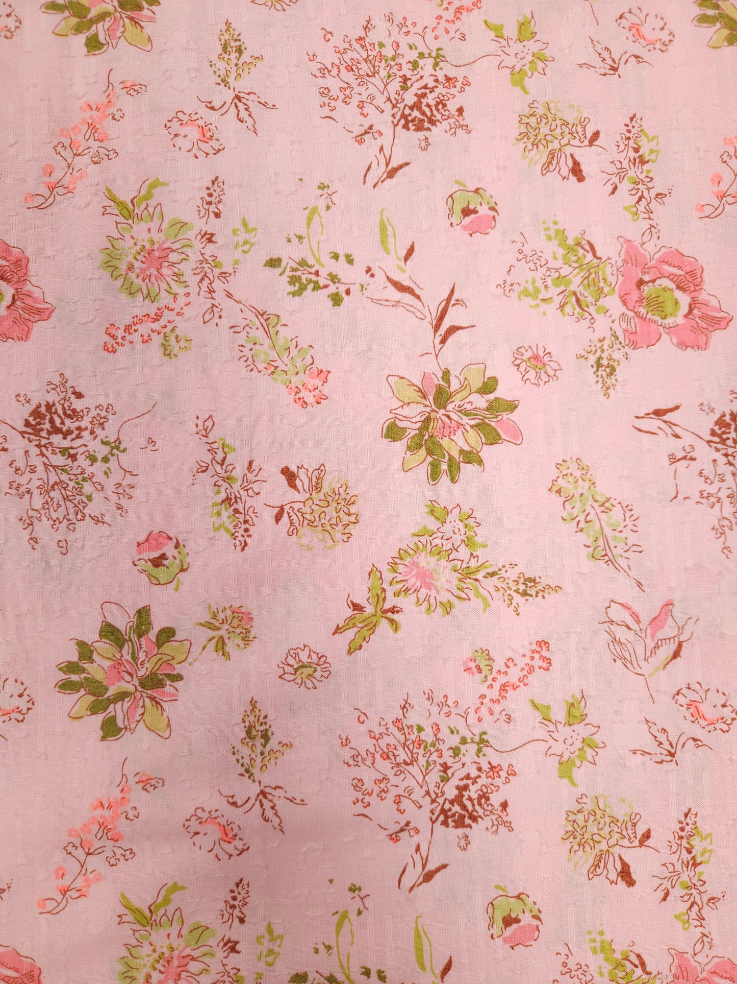 Pink Floral Self Print Cotton Kurta Fabric with Pink Cotton Linen Bottom