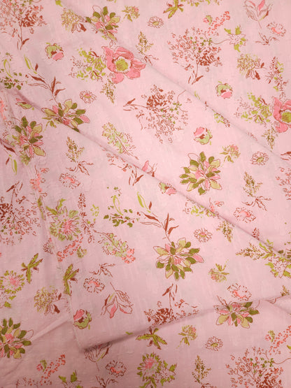 Pink Floral Self Print Cotton Kurta Fabric with Pink Cotton Linen Bottom