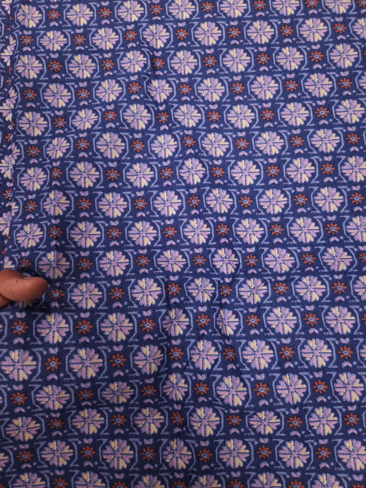 Navy Blue Printed Cotton Kurta Fabric with Rust Orange Cotton Linen Bottom