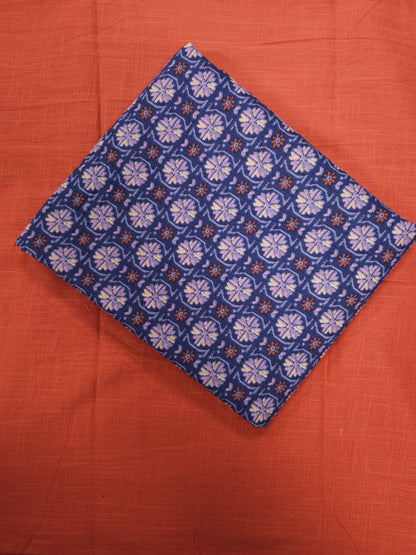 Navy Blue Printed Cotton Kurta Fabric with Rust Orange Cotton Linen Bottom