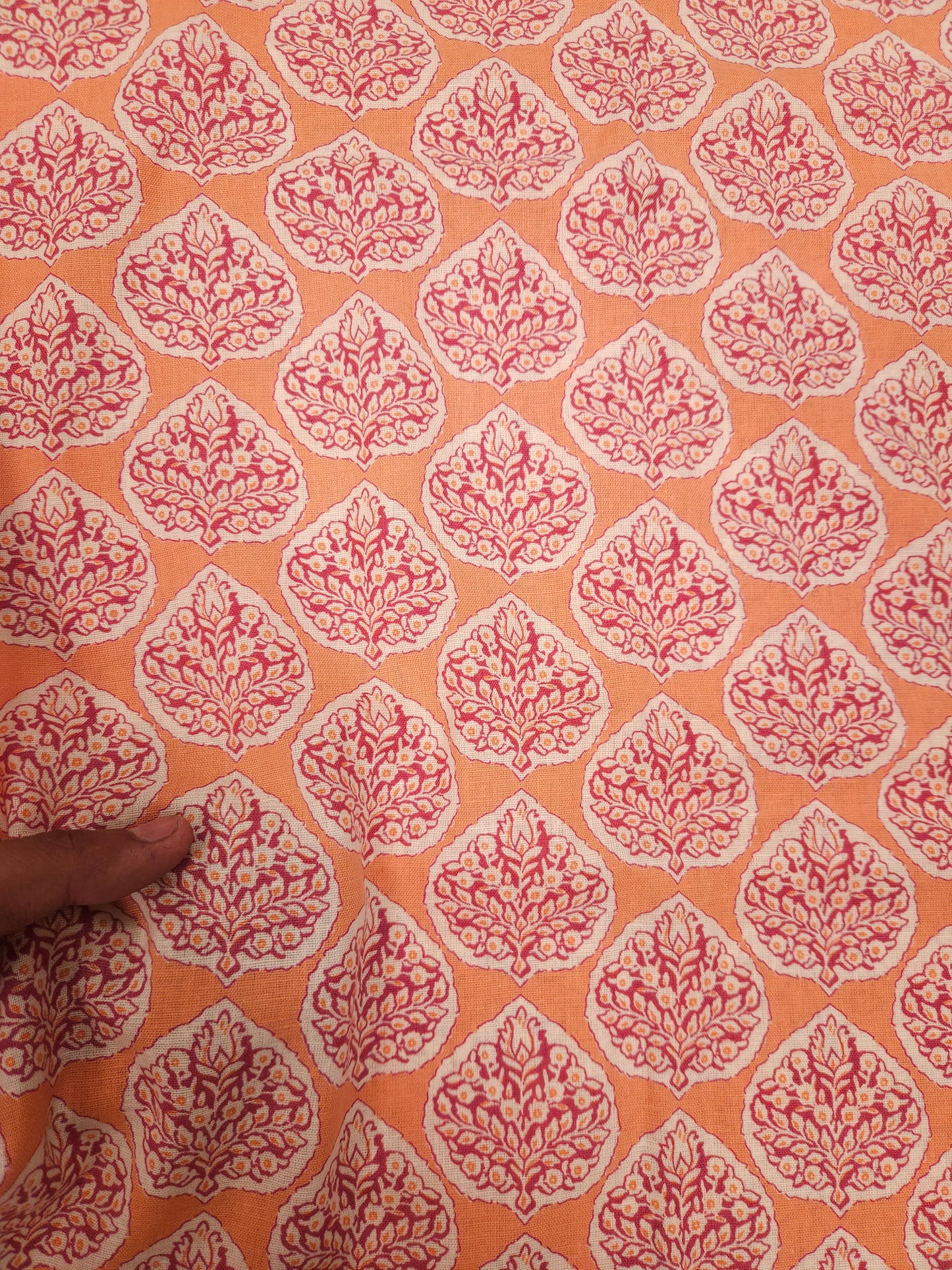 Peach Printed Cotton Linen Kurta Fabric with Maroon Cotton Bottom