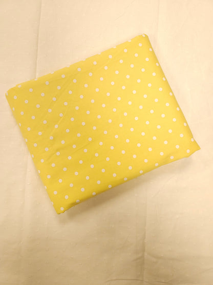 Yellow Polka Dot Cotton Kurta Fabric with White Self Cotton Bottom