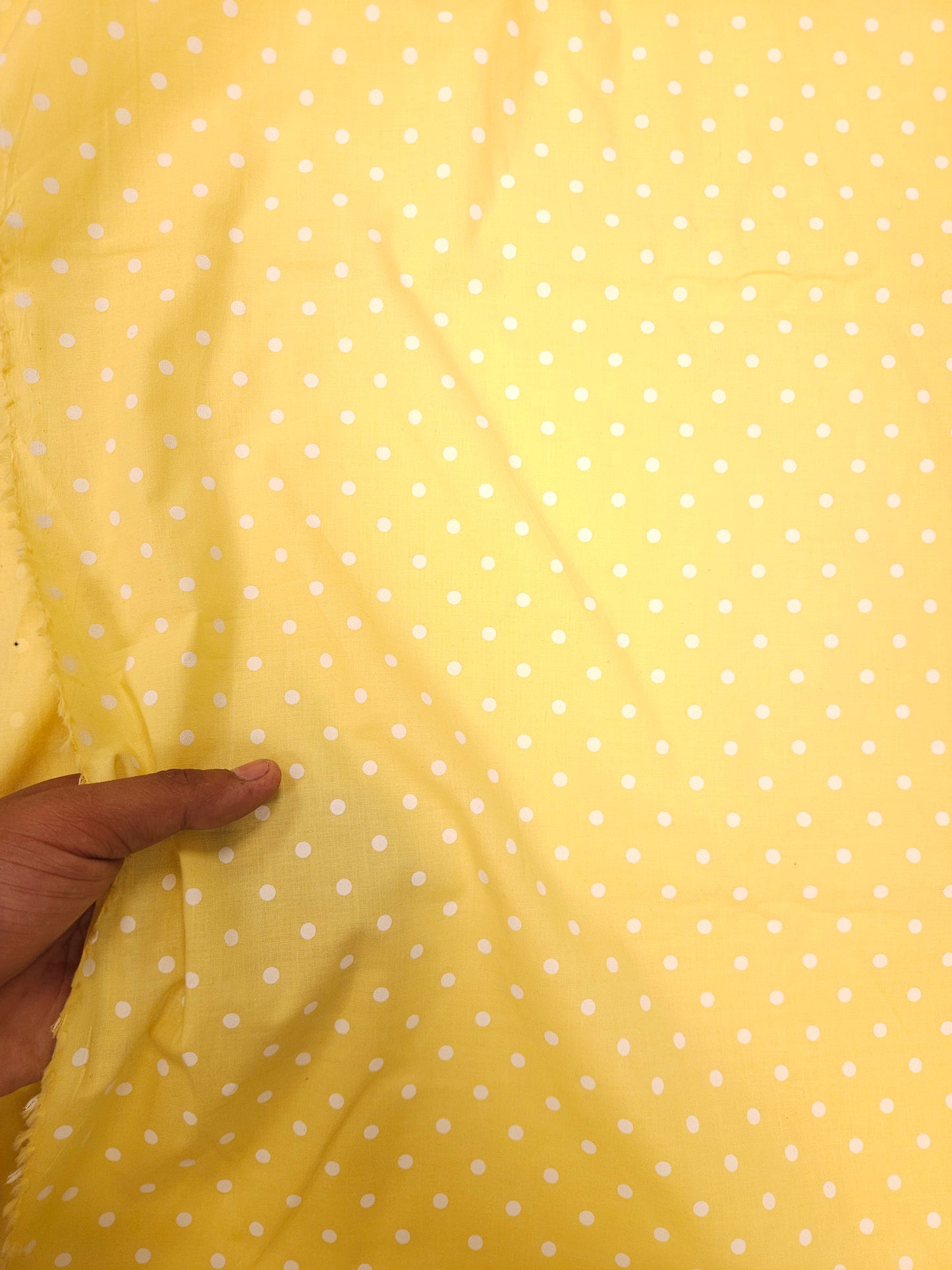 Yellow Polka Dot Cotton Kurta Fabric with White Self Cotton Bottom