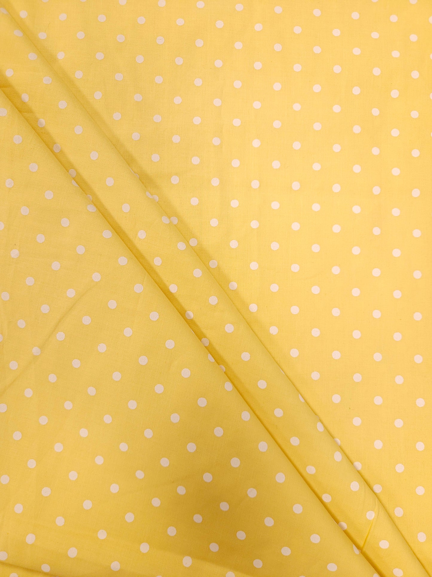 Yellow Polka Dot Cotton Kurta Fabric with White Self Cotton Bottom