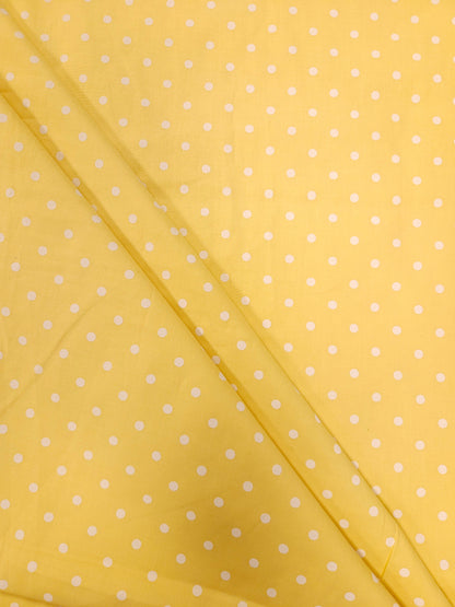 Yellow Polka Dot Cotton Kurta Fabric with White Self Cotton Bottom