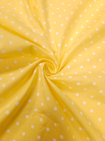 Yellow Polka Dot Cotton Kurta Fabric with White Self Cotton Bottom