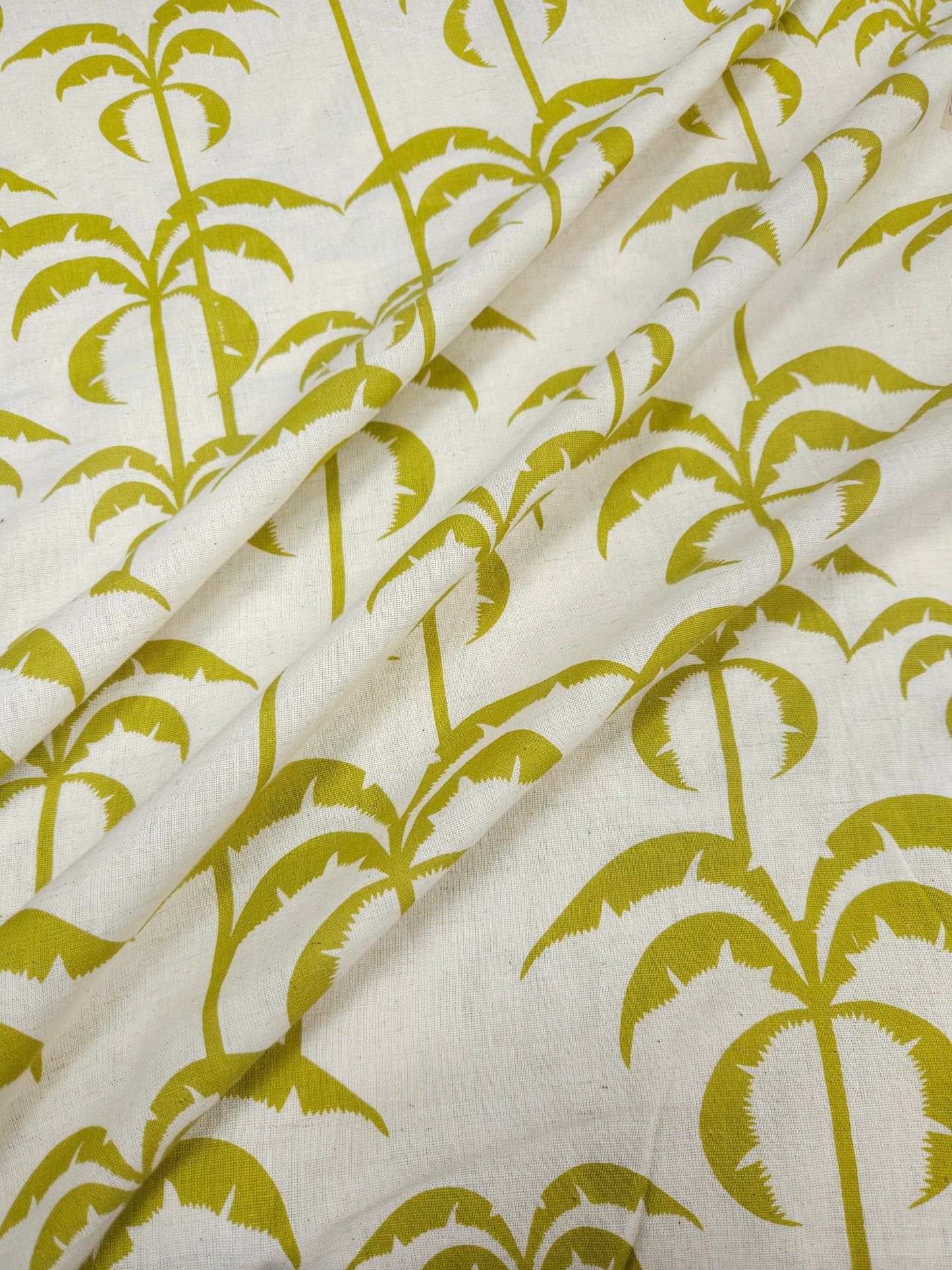 Tropical Palm Tree Print Cotton Linen Fabric – Lime Green