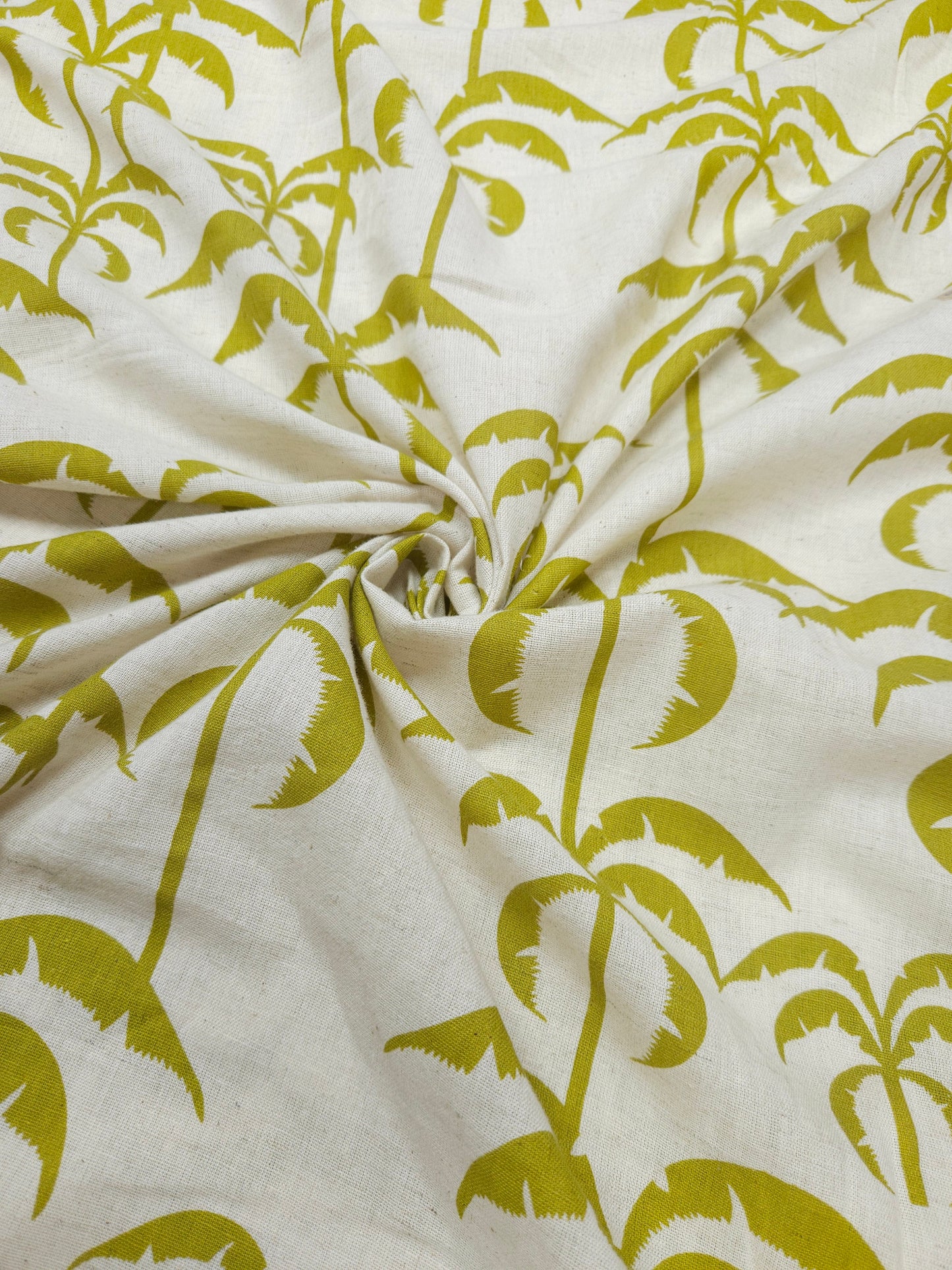 Tropical Palm Tree Print Cotton Linen Fabric – Lime Green