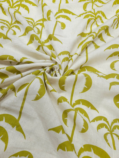 Tropical Palm Tree Print Cotton Linen Fabric – Lime Green