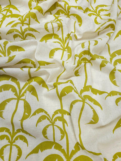 Tropical Palm Tree Print Cotton Linen Fabric – Lime Green