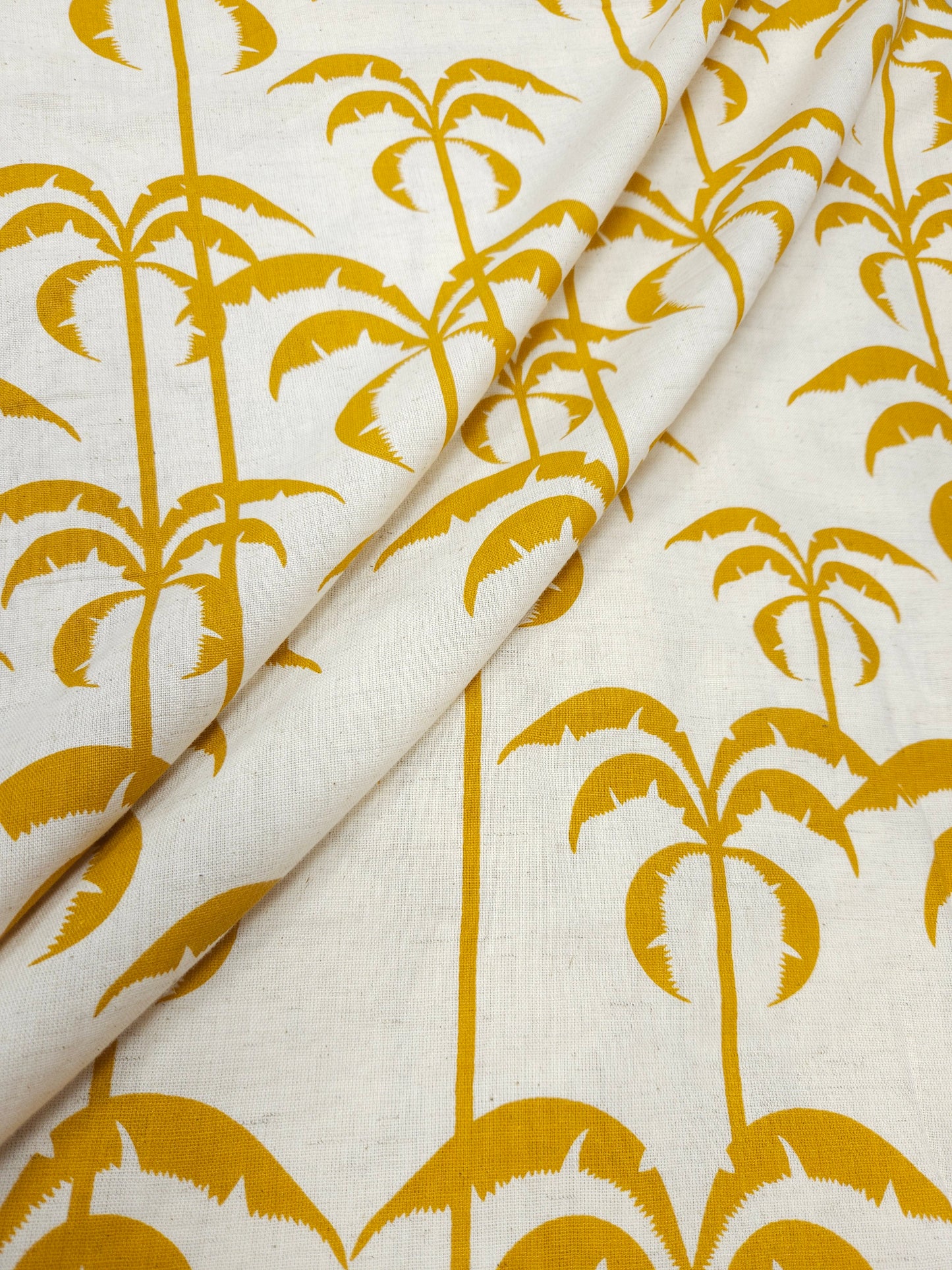 Sunshine Palm Tree Print Cotton Linen Fabric – Mustard