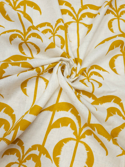 Sunshine Palm Tree Print Cotton Linen Fabric – Mustard