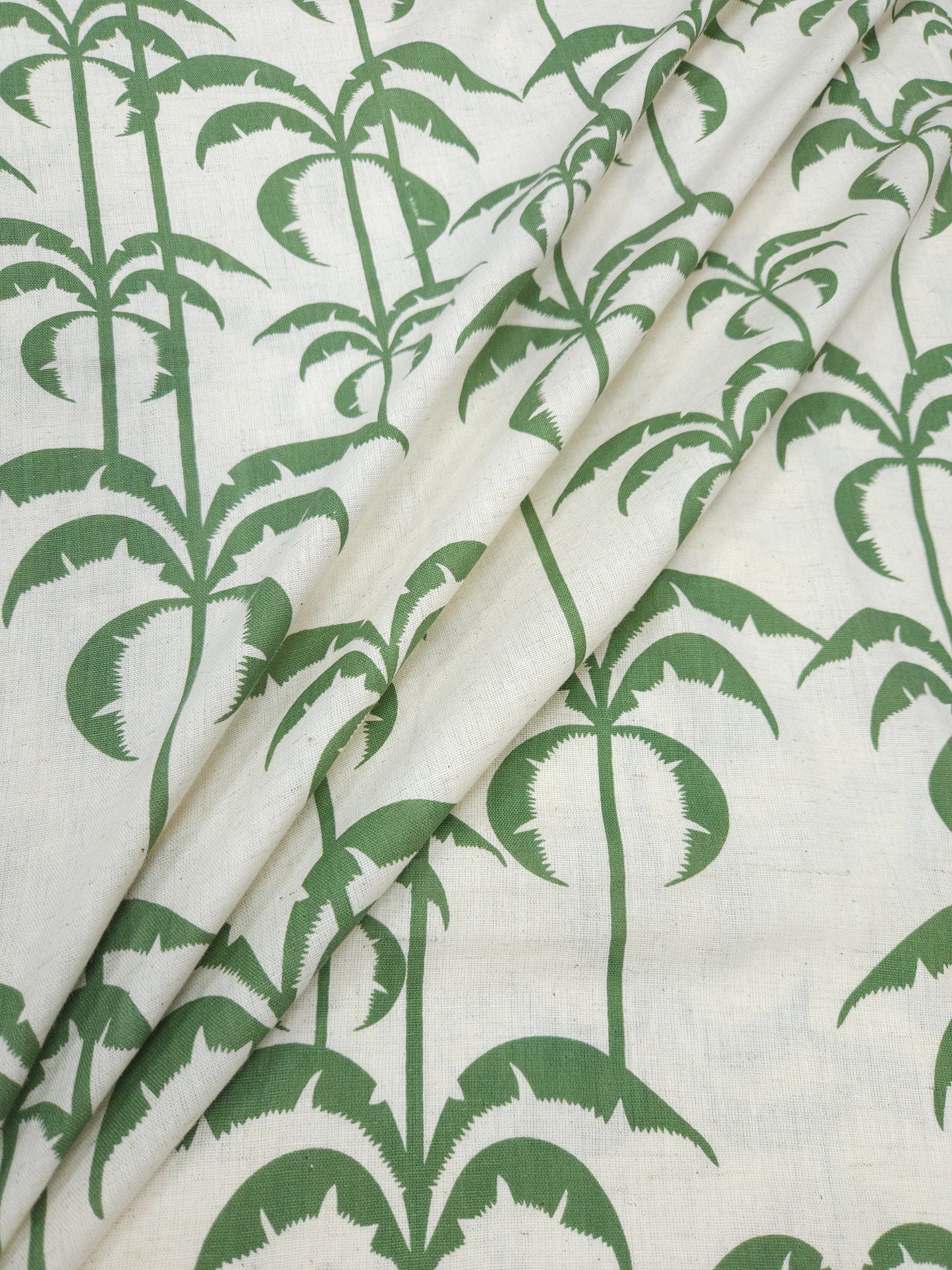 Botanical Palm Tree Print Cotton Linen Fabric – Green