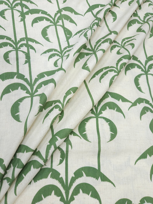 Botanical Palm Tree Print Cotton Linen Fabric – Green