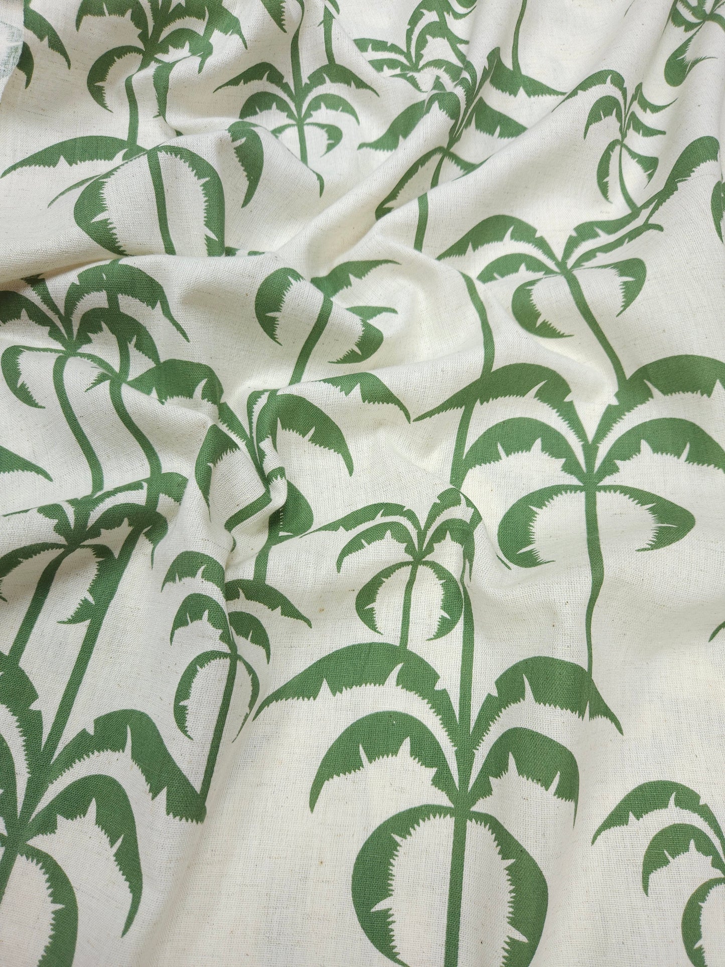 Botanical Palm Tree Print Cotton Linen Fabric – Green
