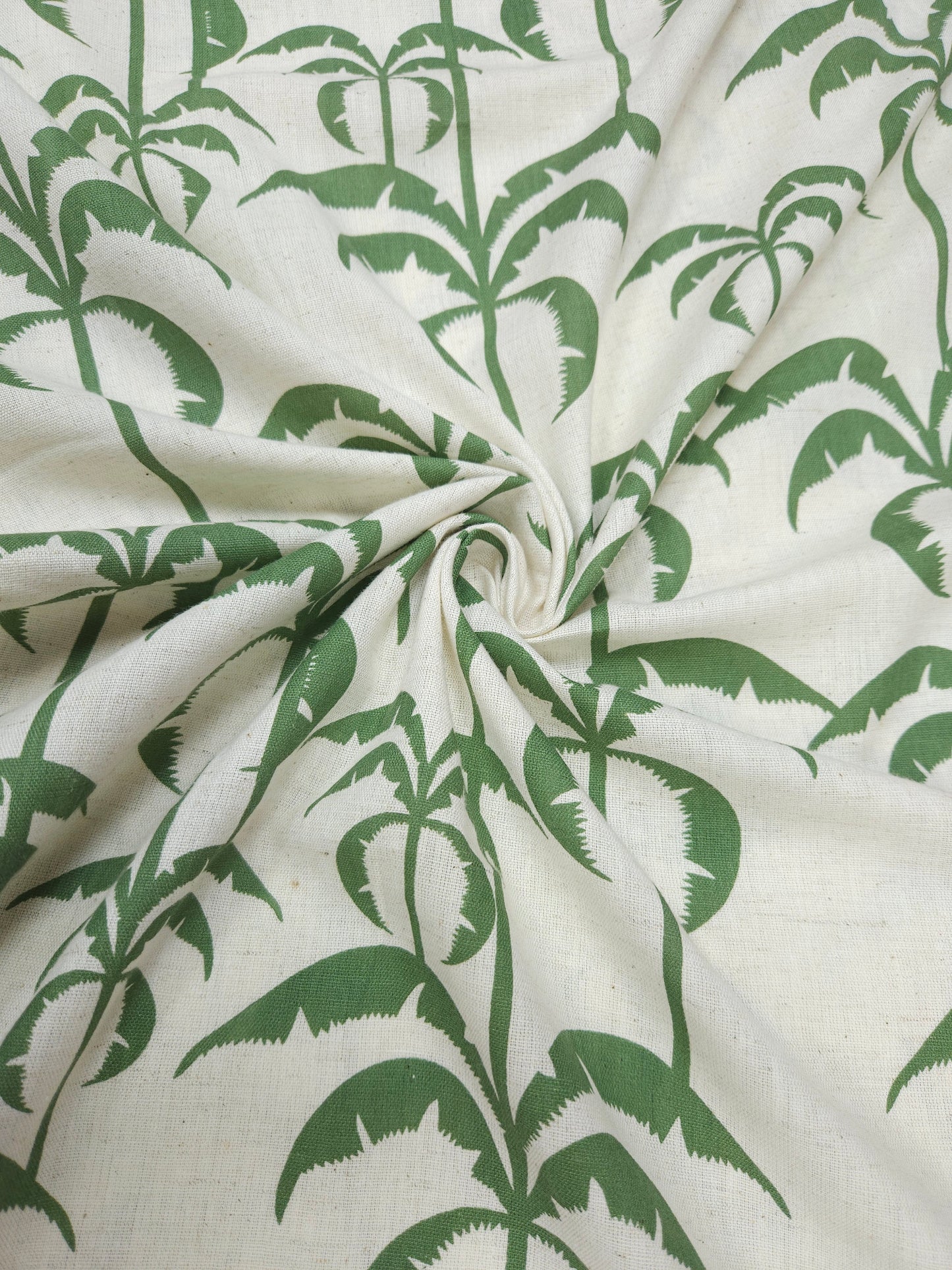 Botanical Palm Tree Print Cotton Linen Fabric – Green