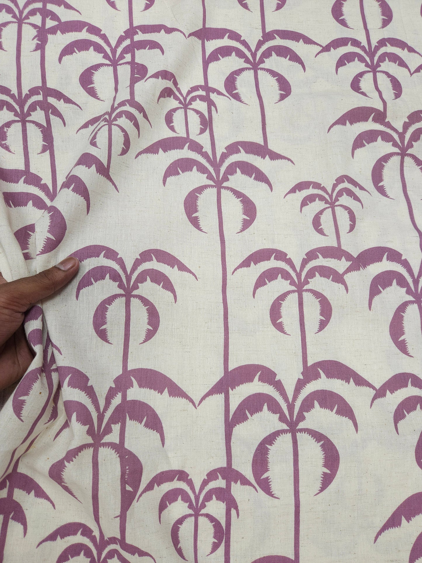 Designer Palm Tree Print Cotton Linen Fabric – Lavender