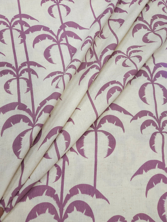 Designer Palm Tree Print Cotton Linen Fabric – Lavender