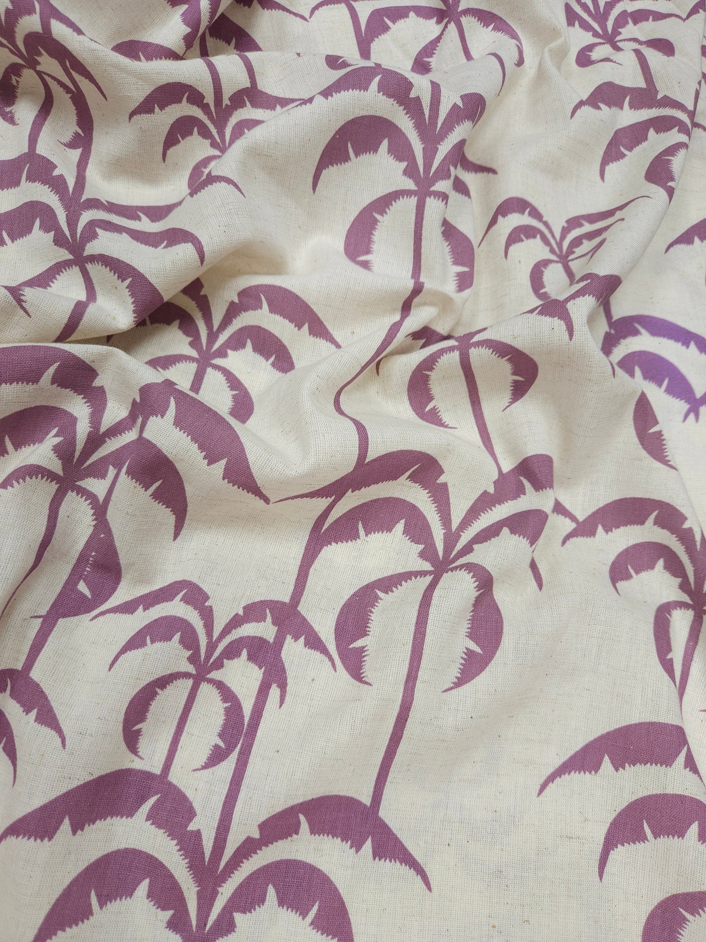 Designer Palm Tree Print Cotton Linen Fabric – Lavender