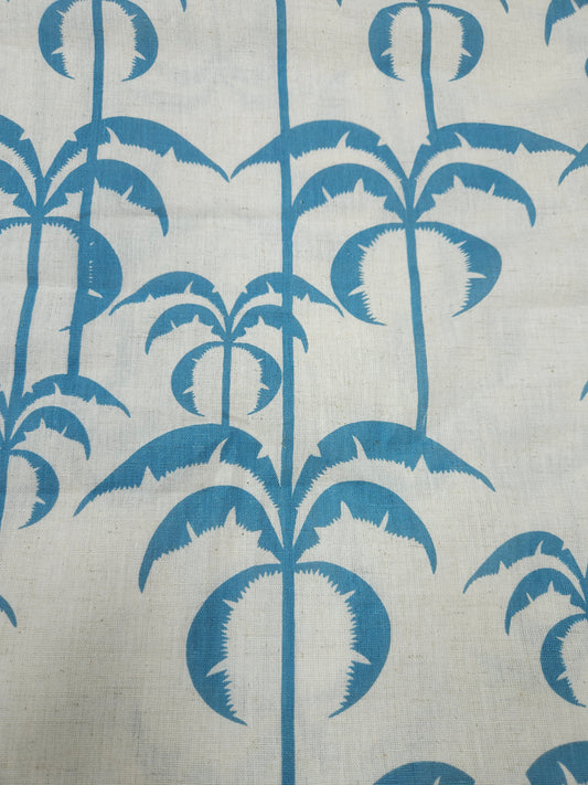 Coastal Palm Tree Print Cotton Linen Fabric – Sky Blue