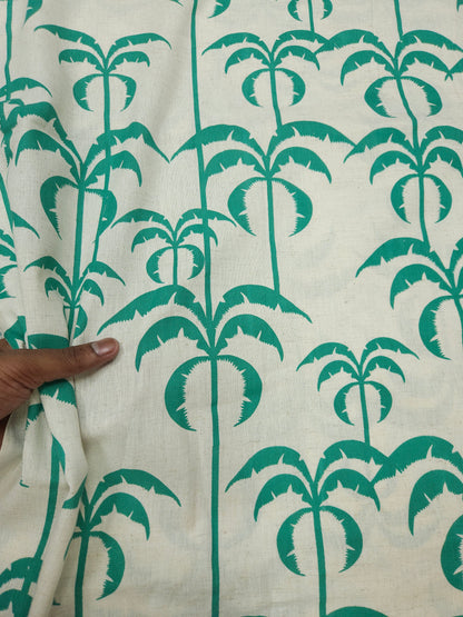 Tropical Coconut Palm Print Cotton Linen Fabric – Aqua Green