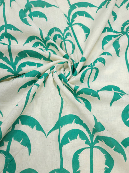 Tropical Coconut Palm Print Cotton Linen Fabric – Aqua Green