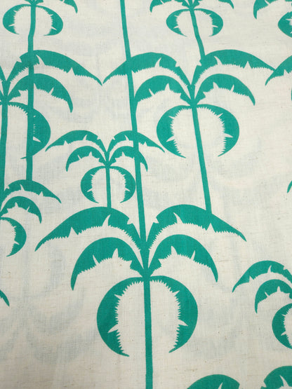 Tropical Coconut Palm Print Cotton Linen Fabric – Aqua Green