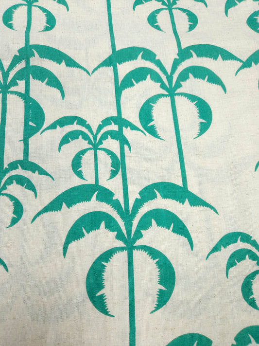 Tropical Coconut Palm Print Cotton Linen Fabric – Aqua Green
