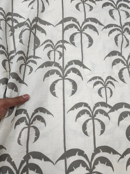 Elegant Palm Tree Print Cotton Linen Fabric – Grey