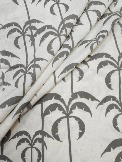 Elegant Palm Tree Print Cotton Linen Fabric – Grey