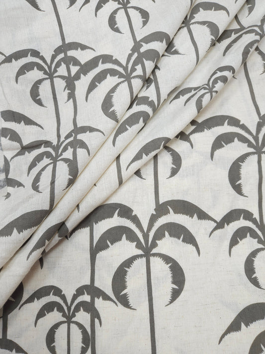 Elegant Palm Tree Print Cotton Linen Fabric – Grey