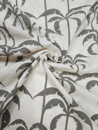 Elegant Palm Tree Print Cotton Linen Fabric – Grey