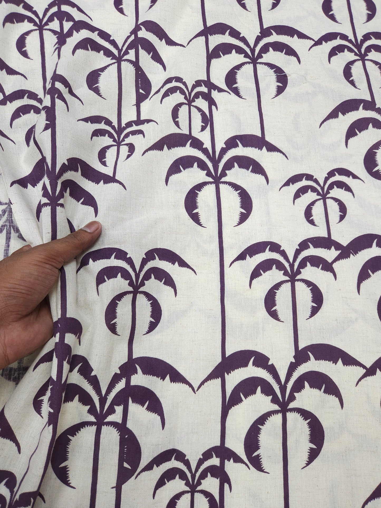 Tropical Palm Tree Print Cotton Linen Fabric – Purple